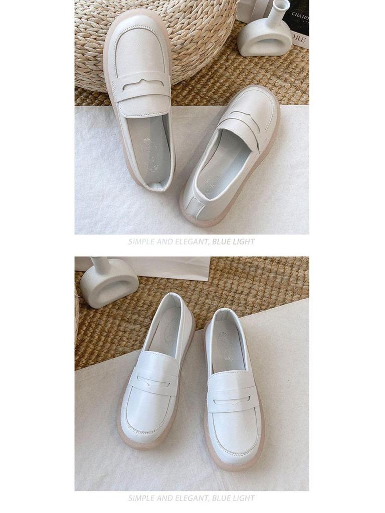 2025 Women's Versatile Soft Sole Flat Nurse Shoes - White Leather for Spring & Autumn