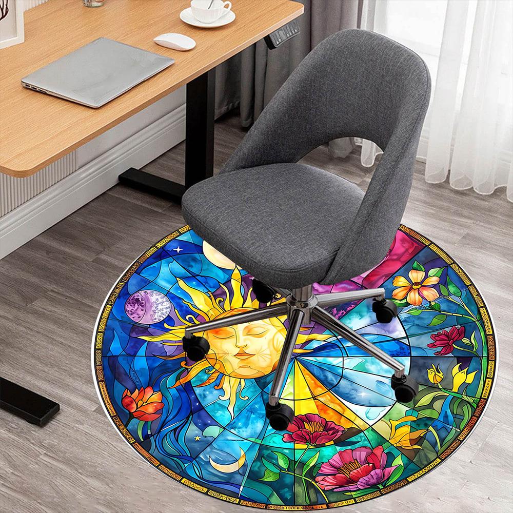

1pc Sunflower Moon Round Chair mat Area Rug - Non-Slip, Floor Mat for Office, Bedroom, and Indoor Decor c1125328 80cm by 80cm