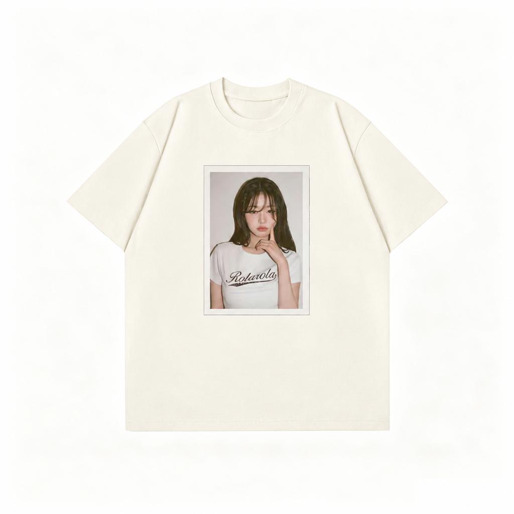 Korean Unisexs Tshirts Soft Daily Polaroid Vibe Aesthetic Framed Girl Portrait Print Breathable Cotton Unisex Crew Neck Tshirt