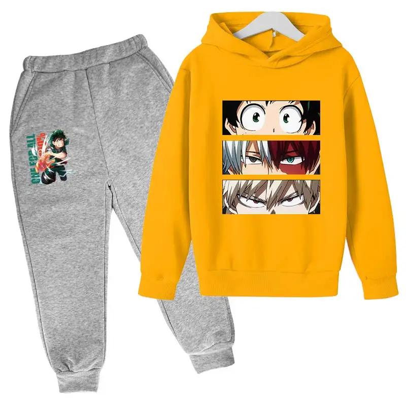 Japanese My Hero Academia Suit Graphic Long Sleeve Hoodies+pant Anime Funny Bakugou Katsuki Harajuku Fashion Sudadera Sweatshirt
