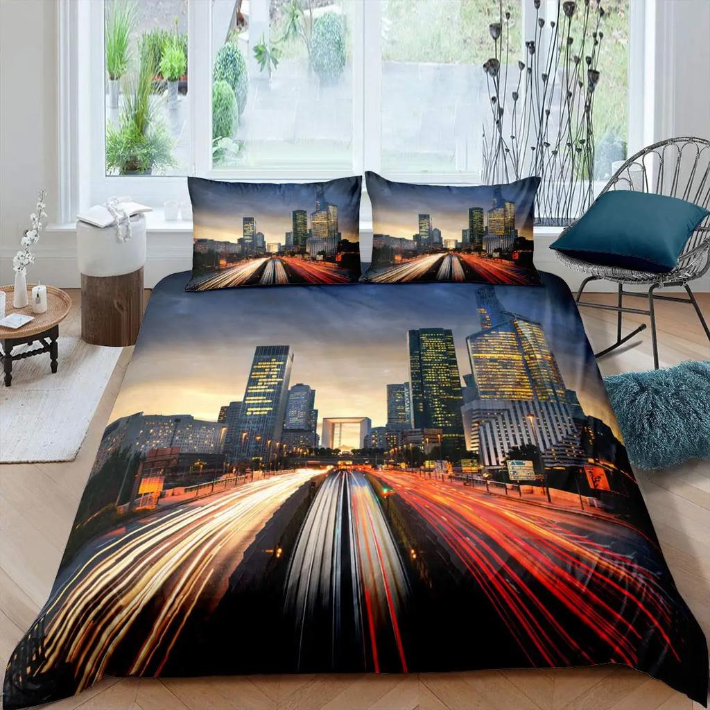 New York Bettbezug NYC Bettwäscheset Bedruckter Bettbezug Bequem Atmungsaktiv Luxus Baumwolle Steppdecke Kissenbezug Einzel KingQueen