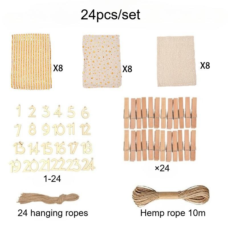 

24pcs Christmas Advent Calendar Number Bags Countdown Advent Calendar Set with Rope & Clips,Drawstring Bags for Home Decorations 13x18CM
