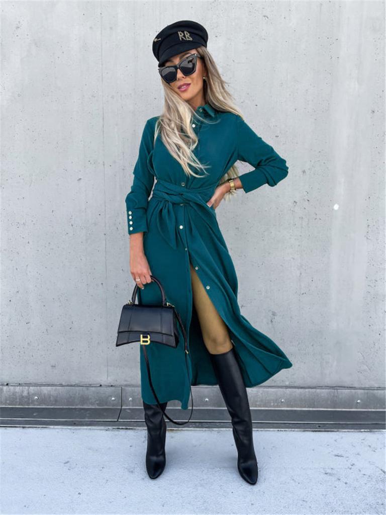 Autumn and Winter New Solid Color Cardigan Long Sleeve Street Dress