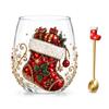 Retro-Stil Feiertagsgeschirr Weihnachts-Glaskunstbecher mit Löffel, Klassischer handbemalter Borosilikat-Design-Becher mit Weihnachtsmann, Rentier, Schneemann, Glasware