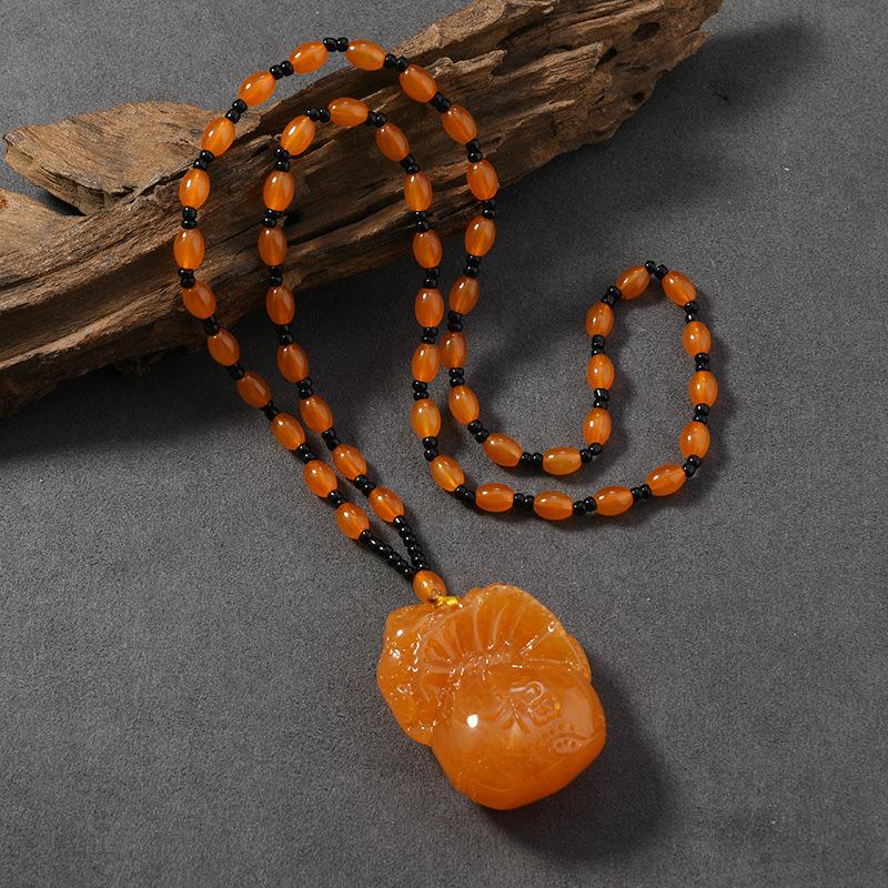 Beeswax Necklace Water Drop Safety Buckle Gourd Pendant Chicken Oil Yellow Amber Men's and Women's Long Sweater Chain Pendant
