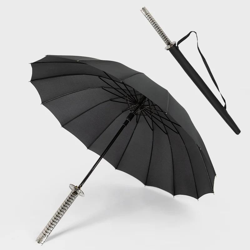 Lange Handgreep Katana Paraplu UV-werend Zwart Parasol Demon Slayer Ninja Mes Katana Samurai Zwaard Paraplu's Regenjas Schirm