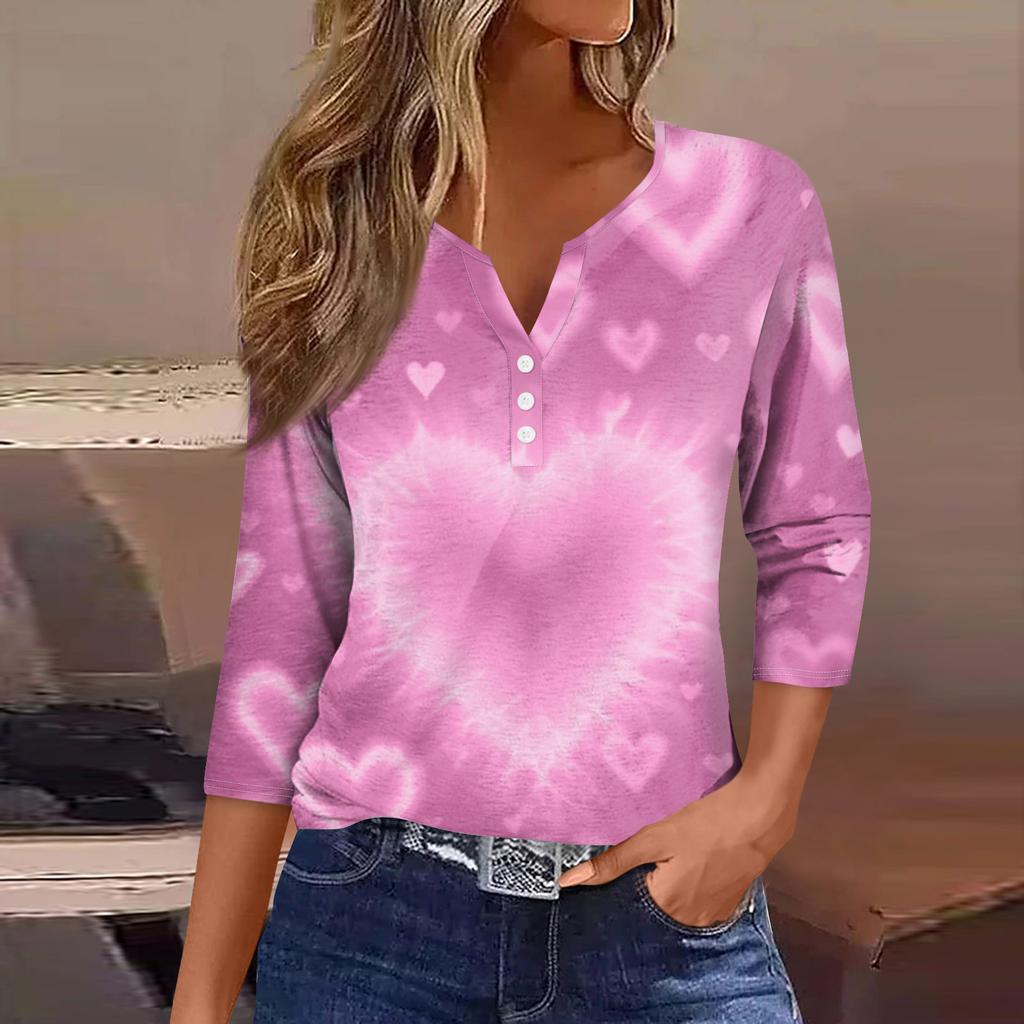 Women's  collar Valentine's Day print short-sleeved T-shirt top