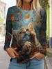 Felpa da Donna Designer Girocollo Manica Lunga Moda Casual Carina Gatto Animale Stampa Modello Top
