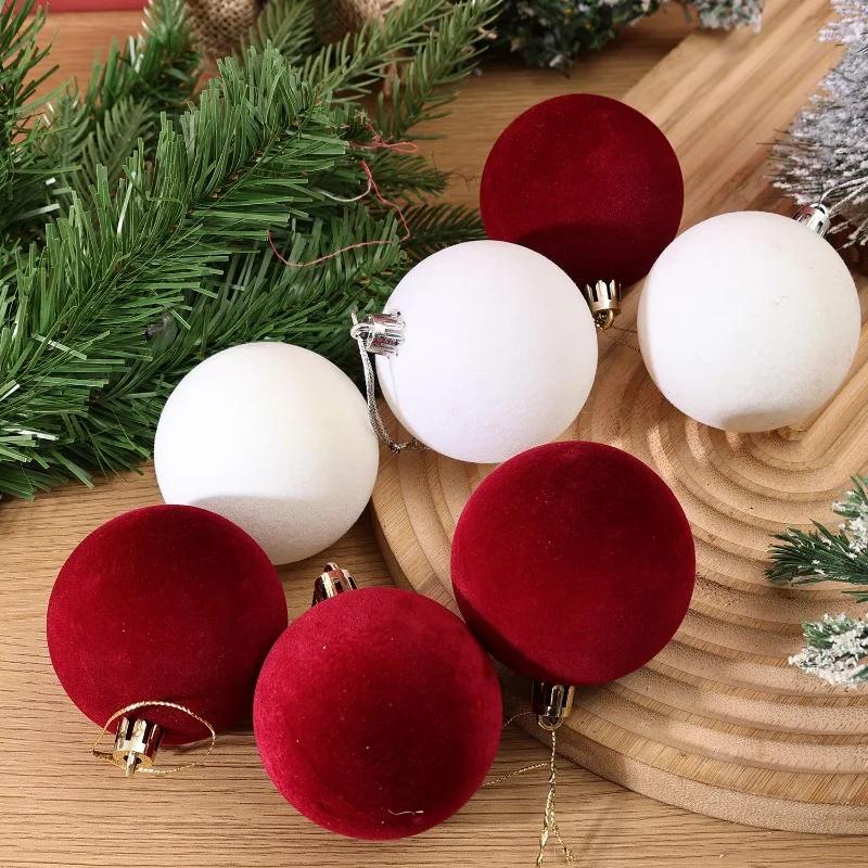 30/6pcs Flocked Christmas Hanging Balls Ornaments Xmas Tree Pendents Velvet Ball Wedding New Year Party Romantic Decoration