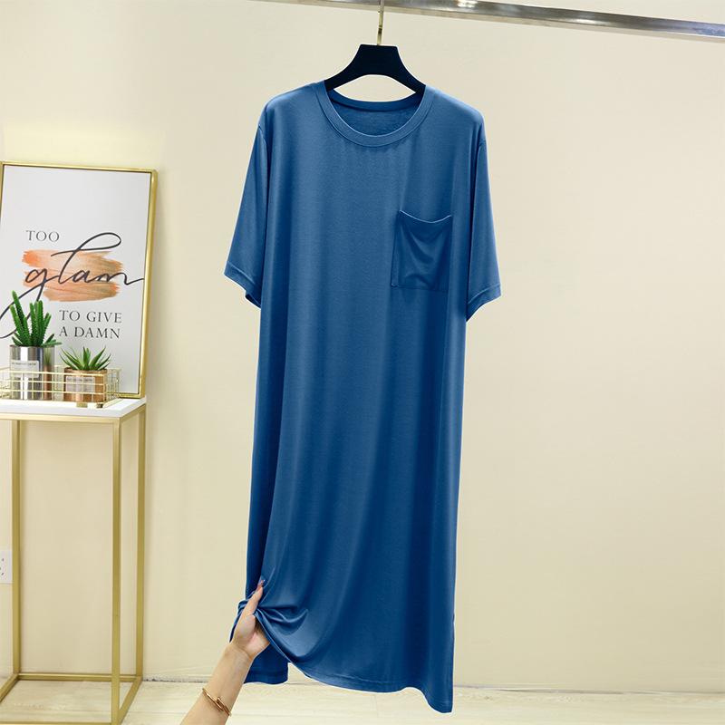 Men's Sleep Dress Modal Robe - Plus Size Loose Fit Short Sleeve Summer Bathrobe, Lightweight Mid-Length Nightwear
