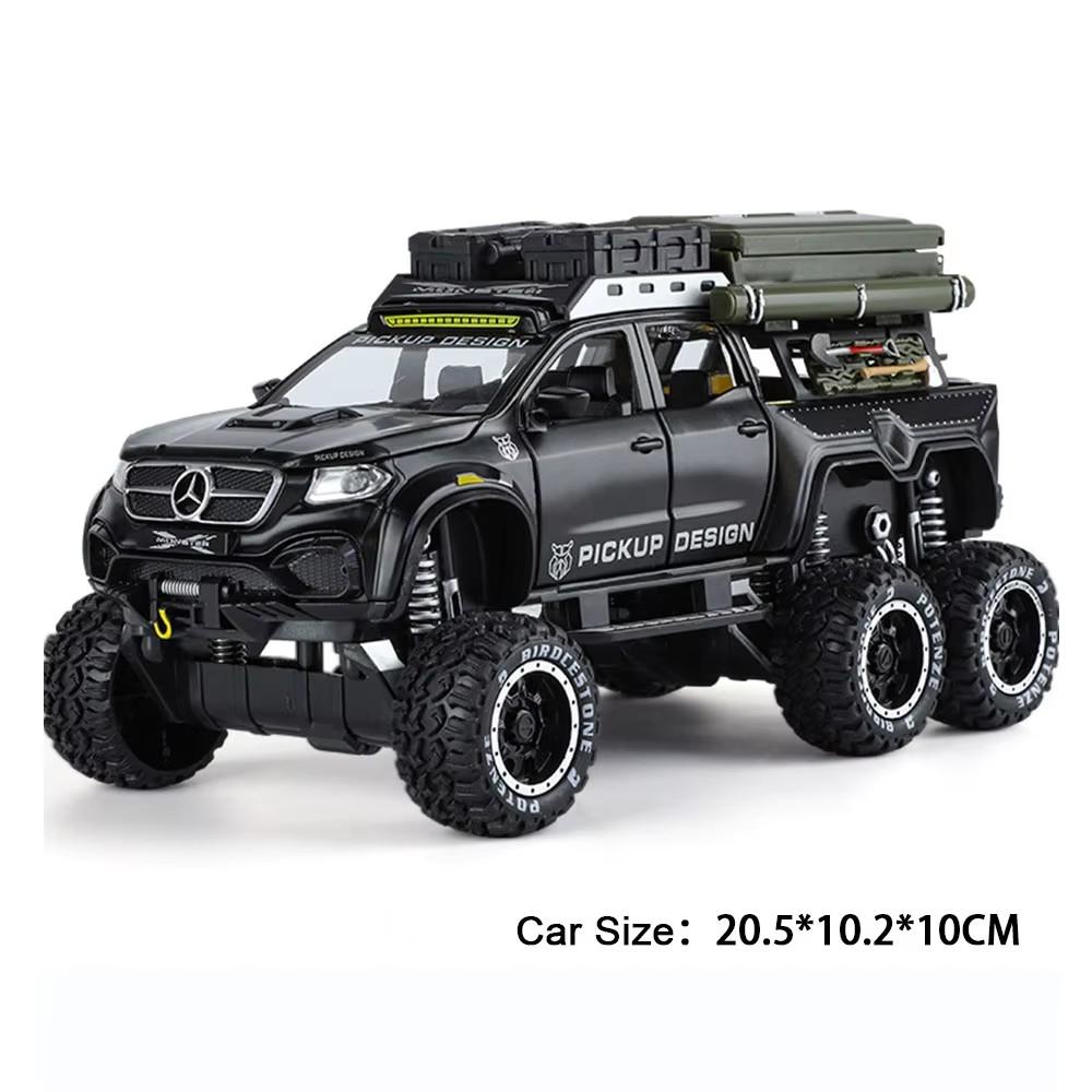 1:28 Scale UNIMOG Motorhome X-Class 6x6 U5000 Car Model Toy Sound Light Pull Back Doors Opened Off-road Vehicle Models Boys Gift