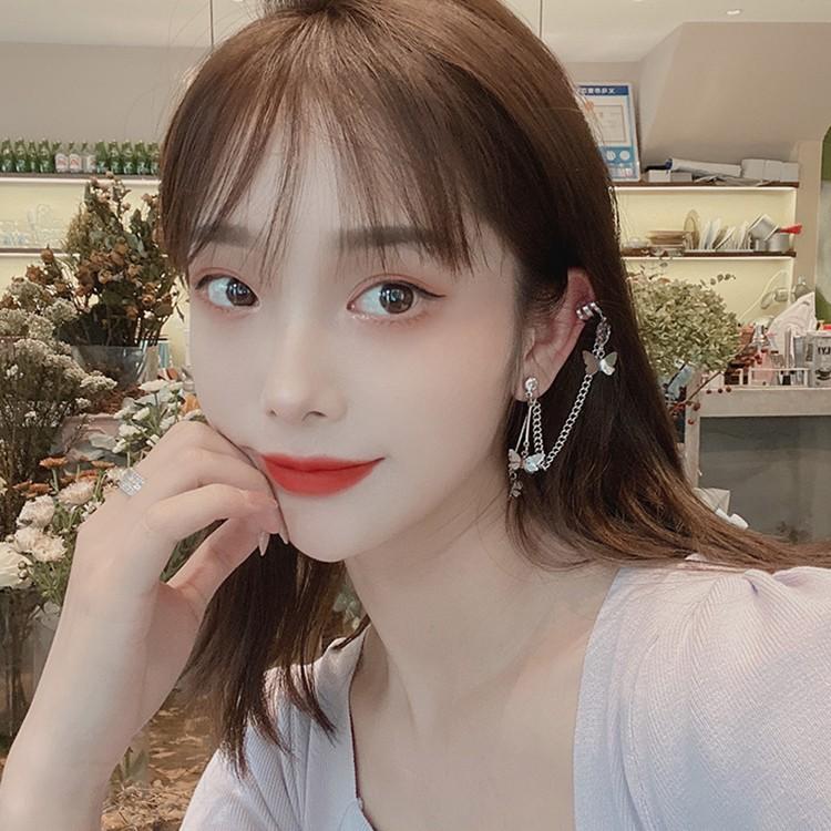 IF ME Korean Fashion Retro Asymmetrical Pearl Star Earrings Personality Exaggerated Tassel Ear Clip Jewelry Accessories