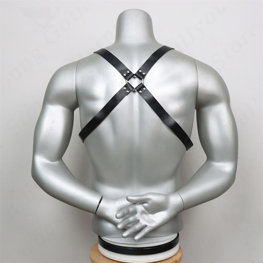 Men Harness Belts Fetish Gay Clothing for Sex Rave Sexual PULeather Chest Adjustable  Gay Body Bondage Cage Harness Lingerie