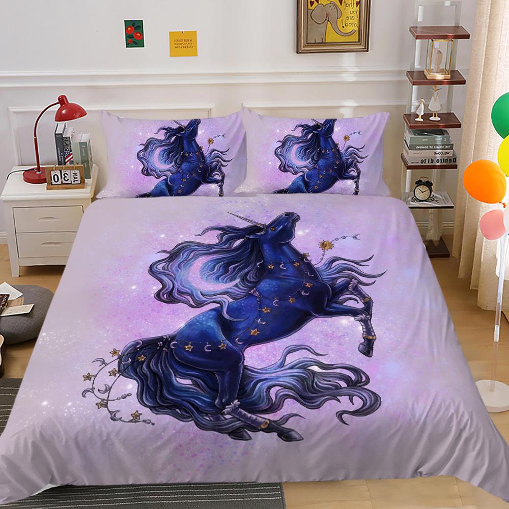 2023 Nový styl Unicorn Printing 3D ložní oblek 100% polyester Ložnice Dekor z mikrovlákna Pohodlný luxusní povlak na přikrývku