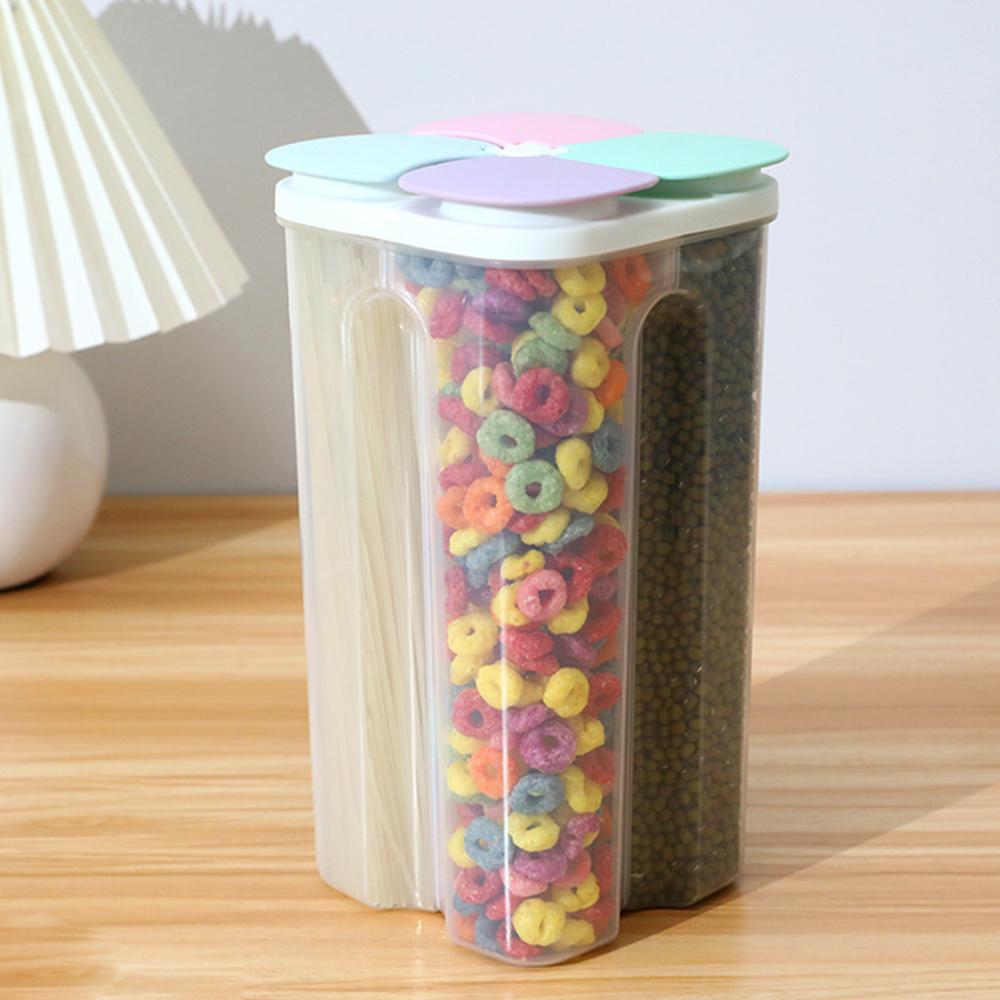 1PC Four Grains And Grains Transparent Storage Crisper Kitchen Supplies Moisture-Proof Sealed Compartmented Open Lid Jar