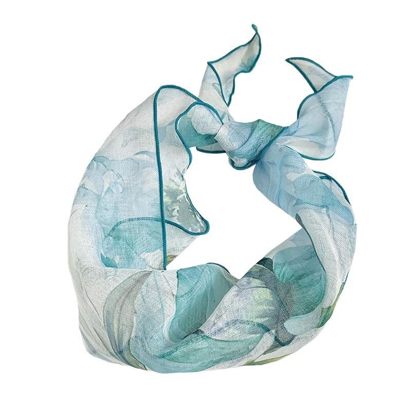 Cotton and Linen Triangle Scarf Headscarf Women's New Ink-dyed Flower New Versatile Literary Decorative Scarf Headband