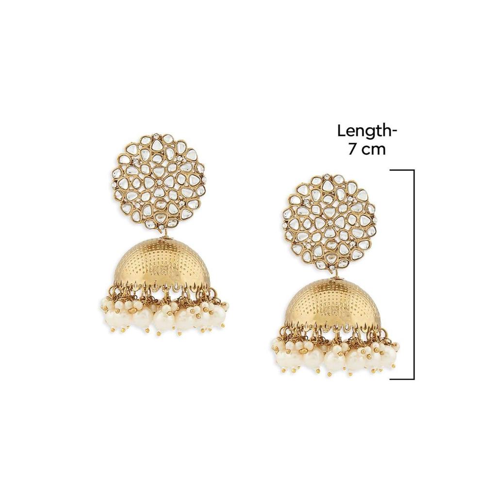 Antique Gold Tone Kundan Embellished Jhumki Earring For Women
