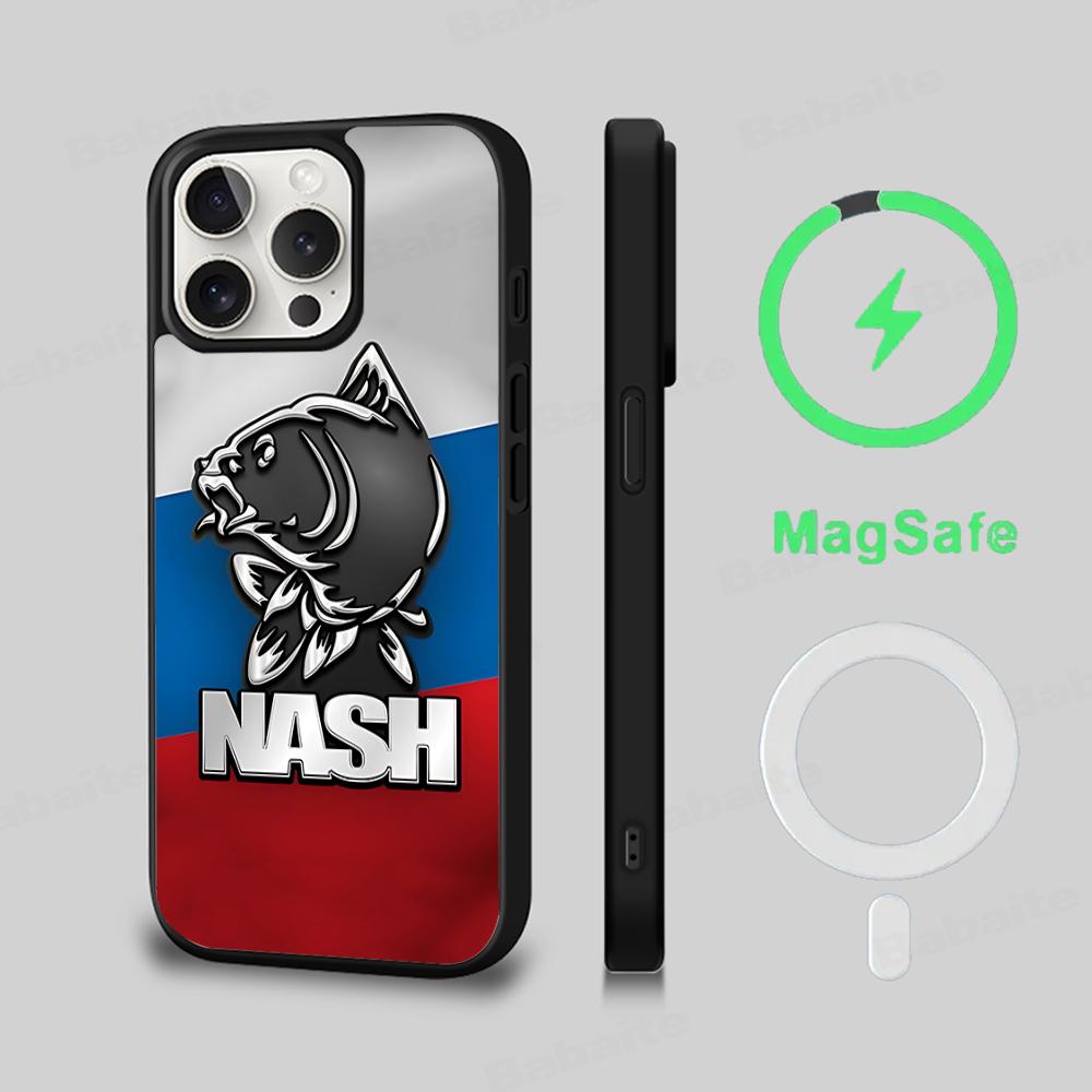 Nash Horgász Logo Telefontok Mágneses Tok iPhone 16 14 13 12 11 15 Pro Max Plus-hoz Magsafe Vezeték nélküli Töltéshez Borító