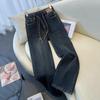 Women's Retro Cement Gray High-Waisted Wide-Leg Jeans - Petite Size, Spring/Autumn 2026 Collection