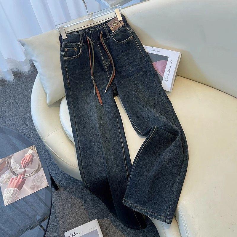 Women's Retro Cement Gray High-Waisted Wide-Leg Jeans - Petite Size, Spring/Autumn 2026 Collection