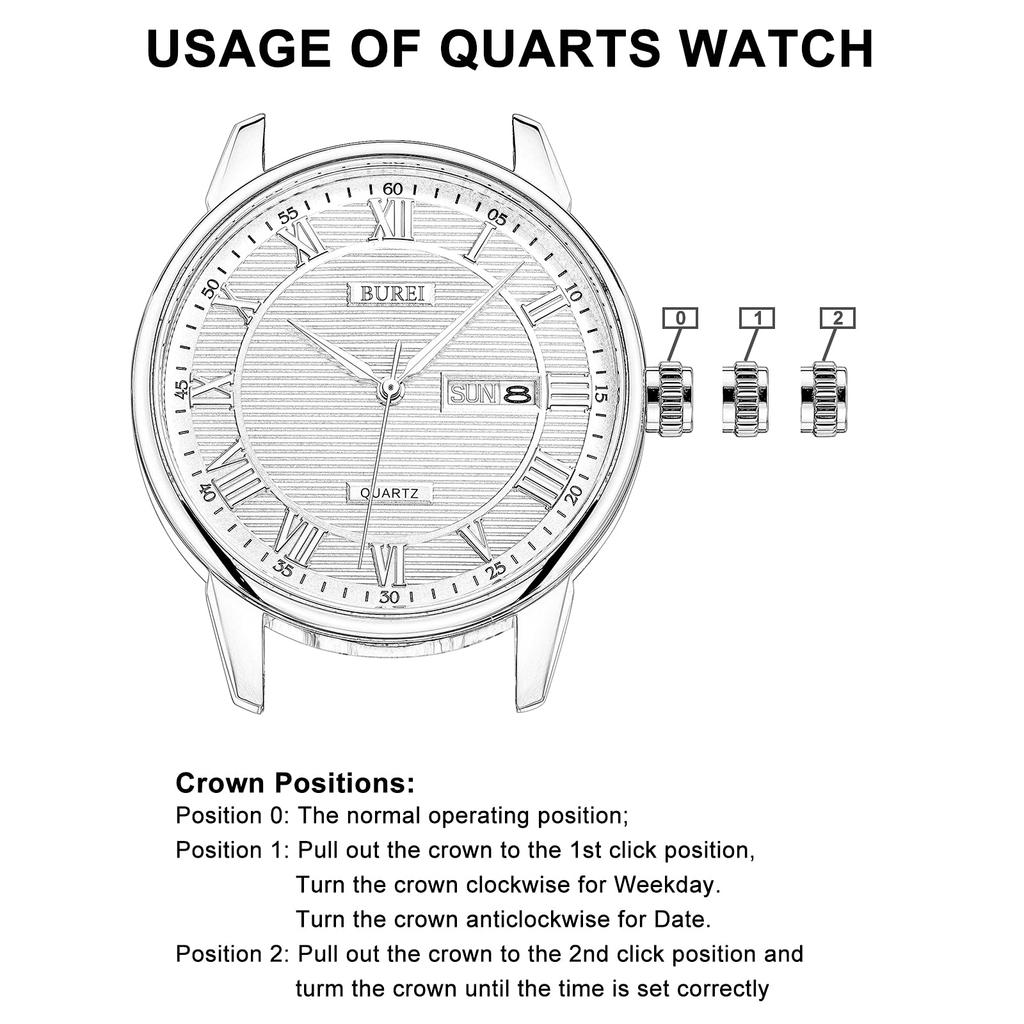 BUREI Men's Leather Watch, Popular Brand, Analog, Roman Numeral, Simple Design, Waterproof, Stylish, Commuter, Business, Silver White