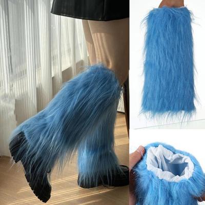 Faux Fur Leg Warmers Women Solid Color Fuzzy Long Boot Covers Fluffy Shaggy Leg