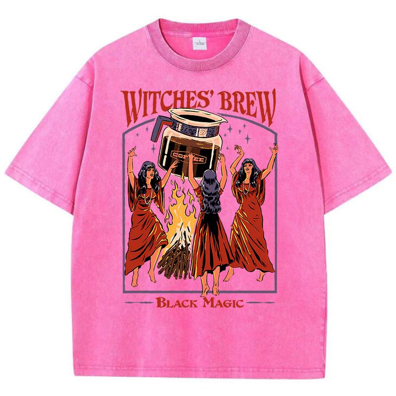 Witches Brew Kaffe Svart Magi Vasket Retro Snø Herre T-skjorte Sommerklær Casual Tee Klær T-skjorte Bomull Pustende Topper