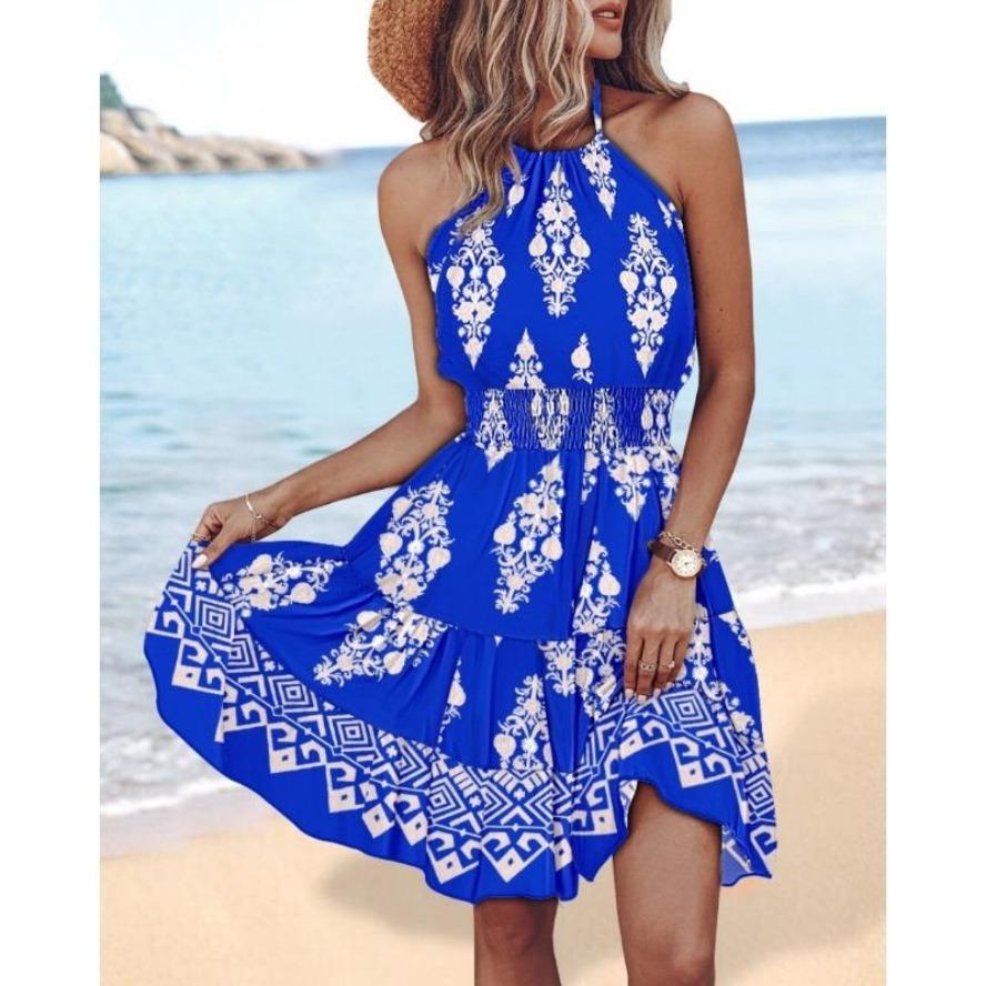 

YYFS Женская мода лето весна без рукавов свисающий вырез высокая талия повседневные платья XXL темно-синий