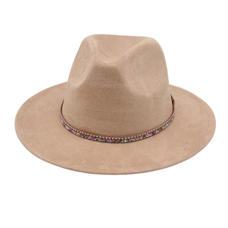 Diamond Flat-Brimmed Shade Men'S And Women'S Suede Hats Western Cowboy Hats Jazz Top Hats