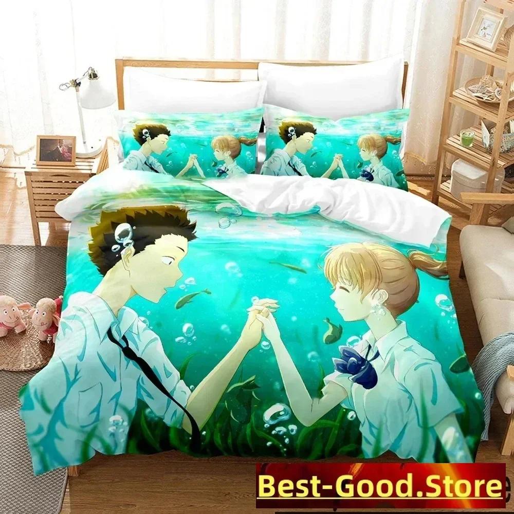 Comforter Anime A Silent Voice The Shape Of Voice Printed Bed Set Bedding Set Sheet Full Size Comforter (quilt)-EU Single(135*200cm)3pcs