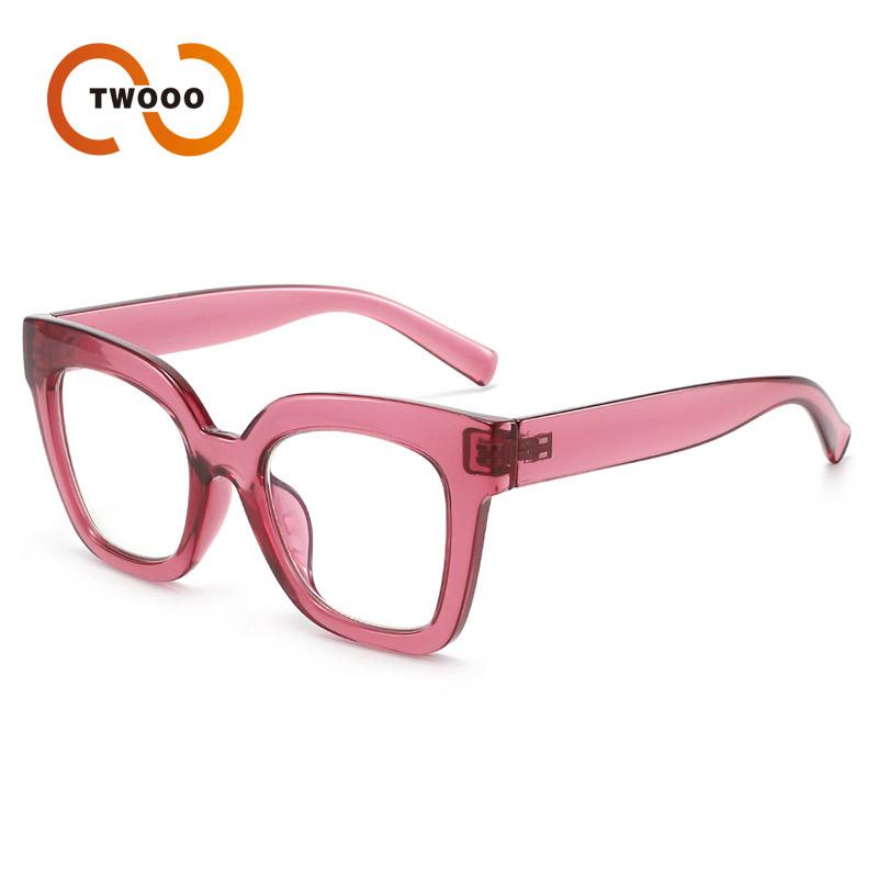 Two circles, European and American oversized square frame anti-blue light flat light glasses, street photography fashion wear reading glasses T