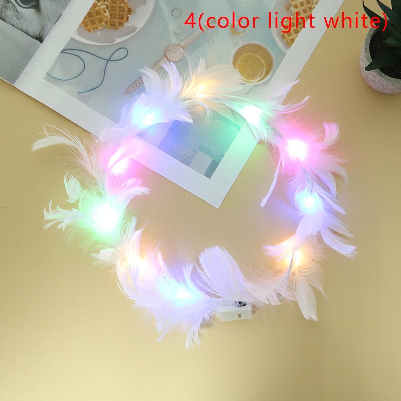 Led Feather Wreath Crown Light-Up Luminous Headdress For Women Girls Wedding Christmas Glow Party Decoration