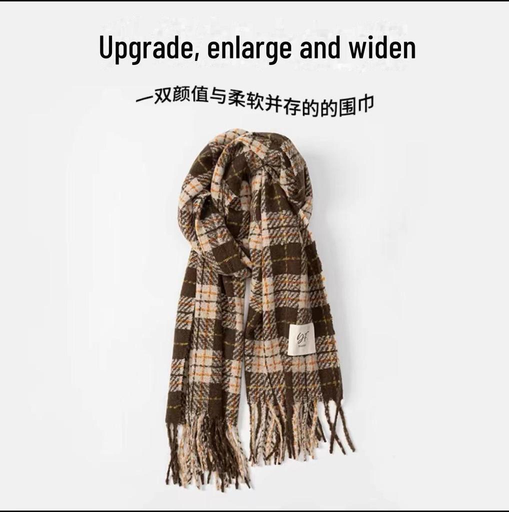 Korean-Style Rose Pink Plaid Scarf: Soft, Warm, Trendy Tassel Shawl for Women
