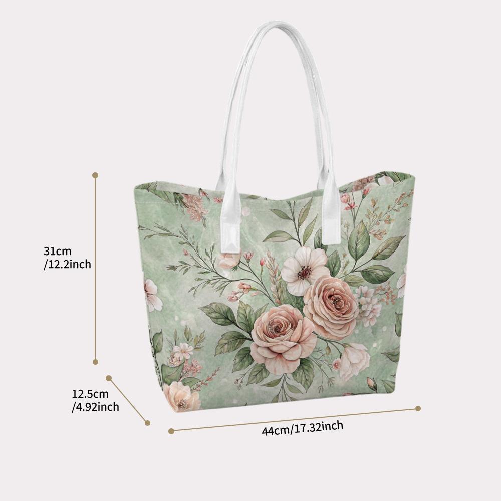 Elegant Floral Pattern Tote Bag Daily Use Large Capacity Fashion Handbag for Shopping Travel