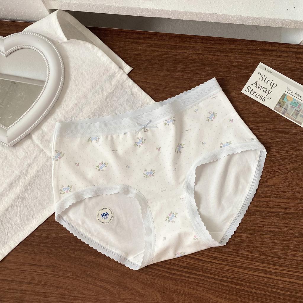 Female Spring Cotton Sweet Printed Skin Friendly Breathable 10A Antibacterial Crotch Wrapped Waist Triangle Briefs