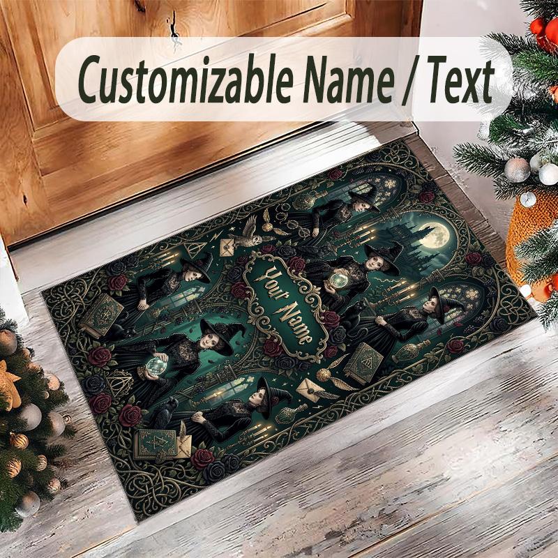 Witchcraft Theme Crystal Velvet Rug Personalized Custom Name Text Soft Floor Mat Home Decor