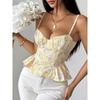Lotus Leaf Edge Floral Lace Up Sexytop Ruffles Floral Tie-Neck Sexy Top