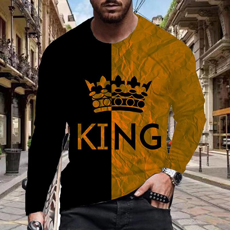

Новые мужские футболки с принтом 3D Crown, футболки с длинным рукавом и круглым вырезом, повседневные пуловеры, мужская одежда больших размеров 8XL оранжевый