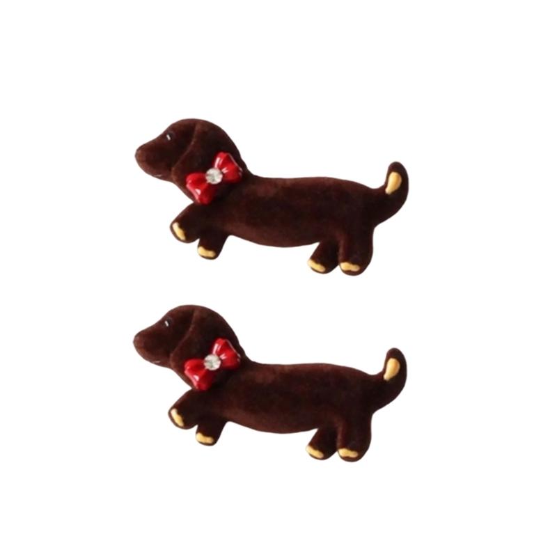 2PCS Popular Flock Dachshund Hair Barrettes With Side Clasp NonSlip Hairpin For Teens Girl Gentle Hair Accessories