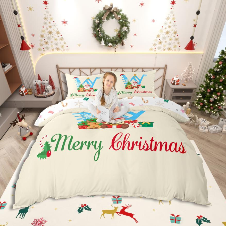 Homewish Personalized Letter S Duvet Cover SetXmas Monogrammed Theme Bedding SetKawaii Santa Claus Bed Set For Girl Teens