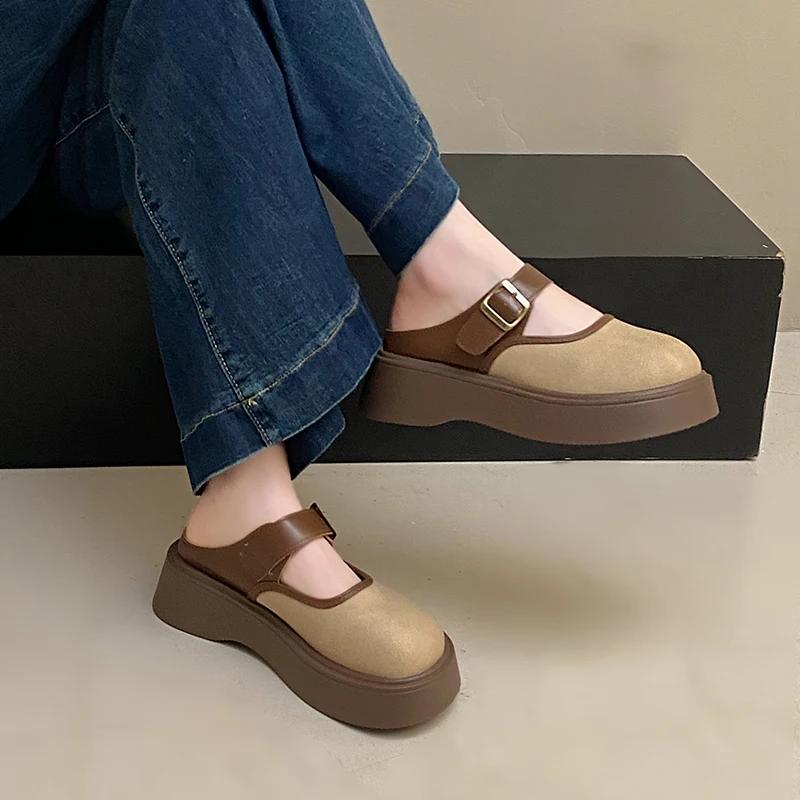 Thick-sole toe slippers 2025 summer new fashion belt buckle British style lazy comfortable slippers casual mules women's shoes