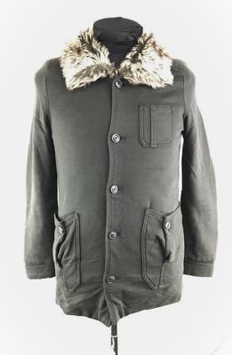 Fur Collar Padded Blouson Outer Short Coat / Men's XS / Black / Boa Lining(USED)