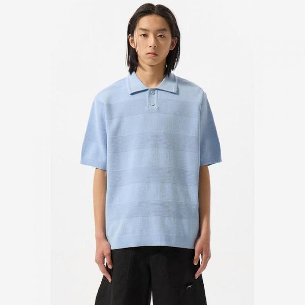 Customellow Men Blue Stripes Texture Collar Sweater Cwwam25411bux Blue/95