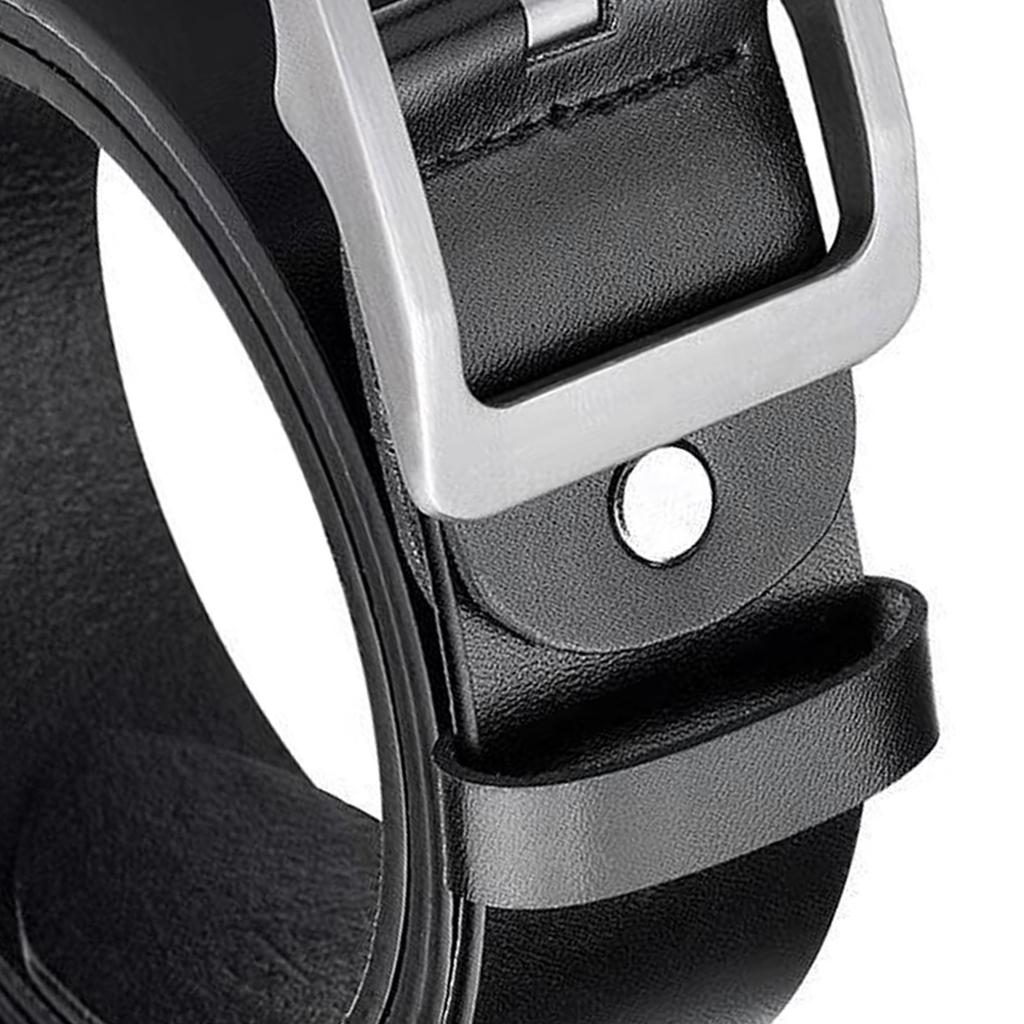 Men Belt Classic PU Leather Soft Casual Single Prong Belt for Business Work Christmas 49.2in Silver Buckle Black Belt