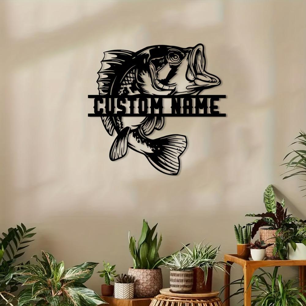 1pc Custom Metal Fish Wall Art, Personalized Fish Emblem for Home Office Lounge Decor, Rustic Name Sign for Veranda Terrace, Gift