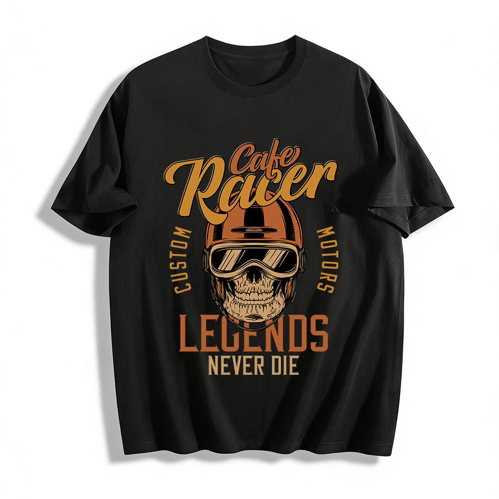 Vintage Cafe Racer Skull Print T-Shirt Biker Culture Enthusiast Top Pure cotton T-shirt XXS
