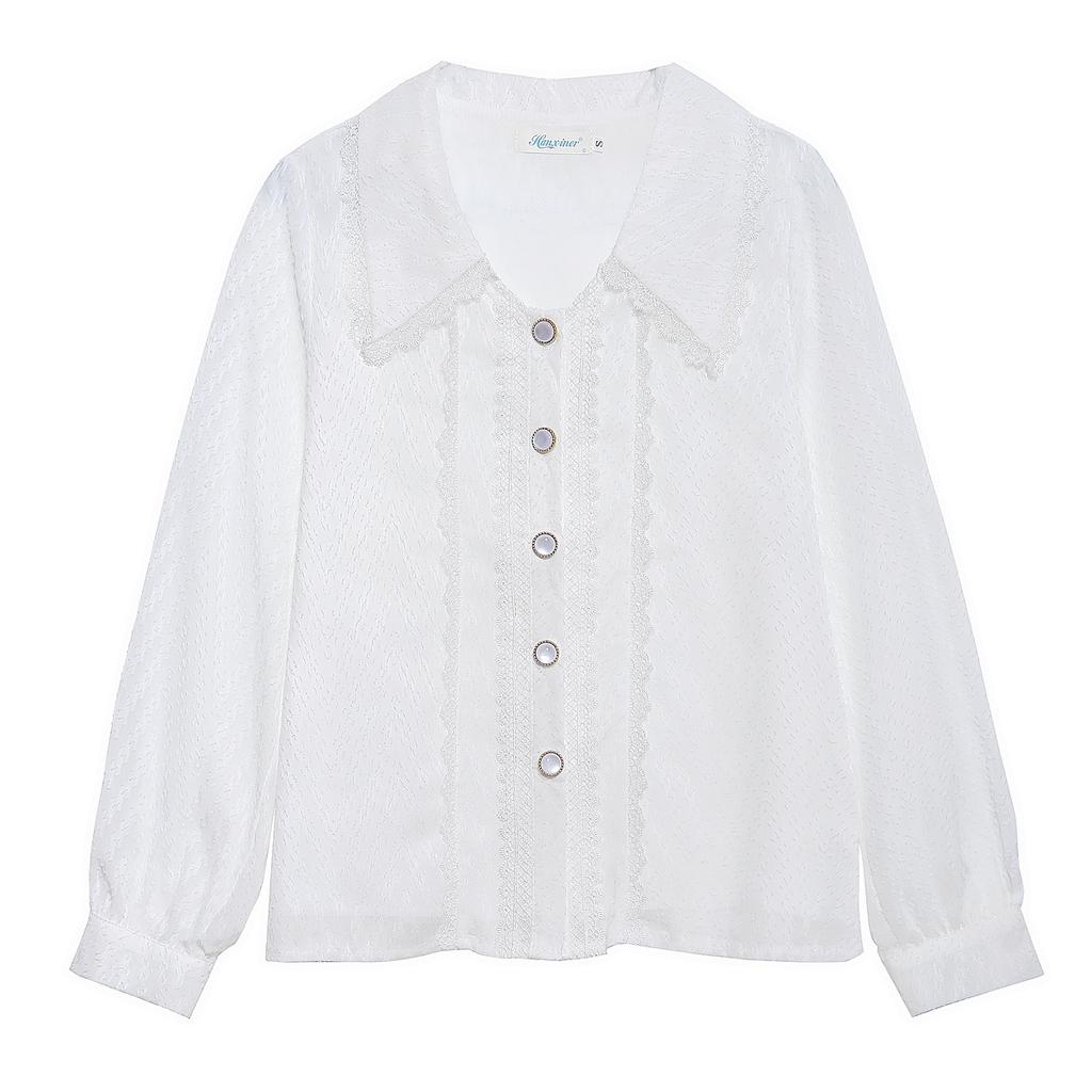 Fashion Autumn New 2024 Casual Long Sleeve Doll Collar White Chiffon Blouse Shirt Women Tops Blouses Shirts J478