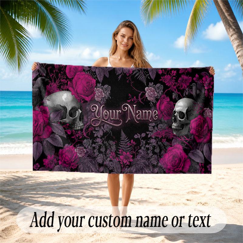 Floral Garden Theme Soft Beach Towel Personalized Custom Name Text Towel Portable for Beach Pool Travel