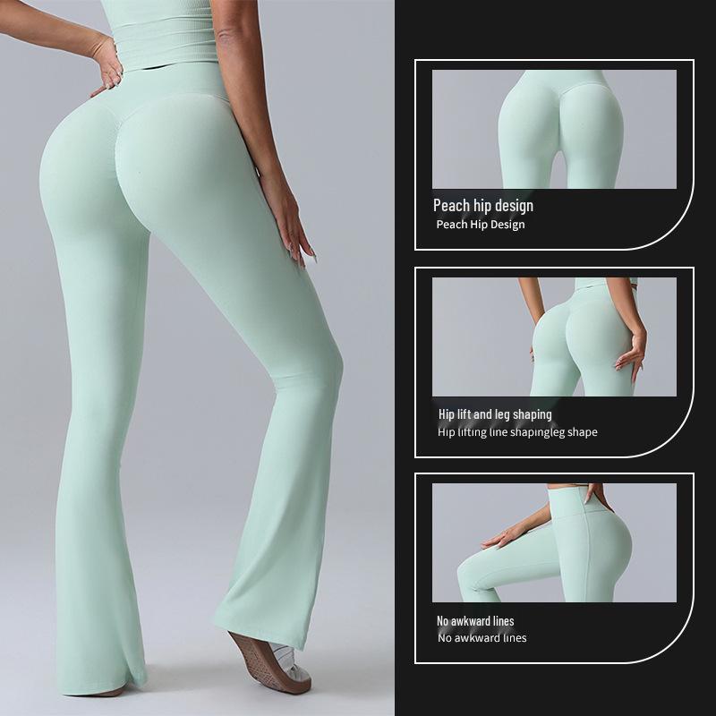 Women's High-Waist Peach Flared Yoga Pants - Quick-Dry, Hip-Lifting, Wide-Leg, Running Tights
