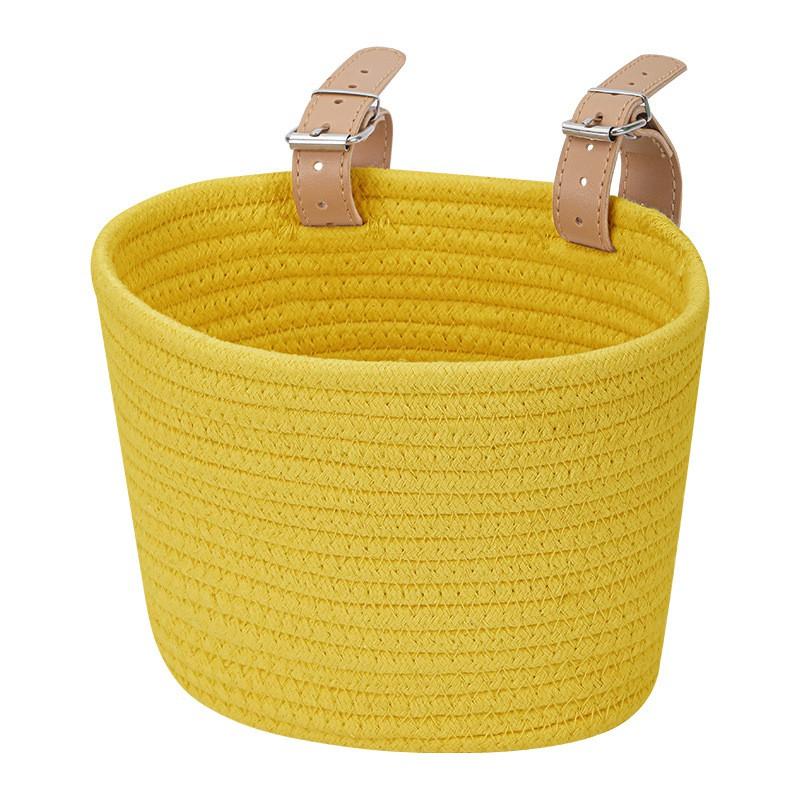 Handwoven Cotton Bike Basket Kids Foldable Front Snacks Toys Storage